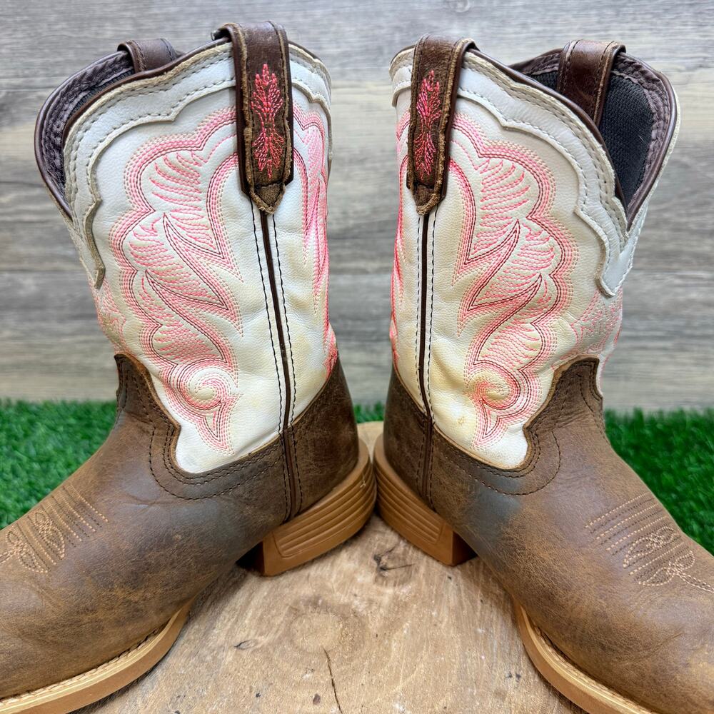 Durango Youth - Size 3M - Brown / White / Pink Square Toe Cowboy Boots DBT0242C - Picture 4 of 12